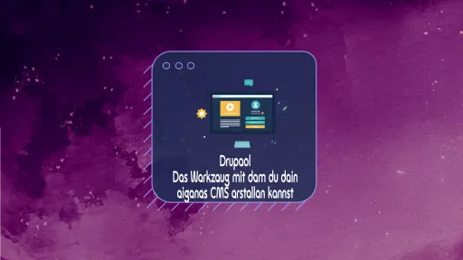 Grafik mit Website-Symbolen auf lila Hintergrund.