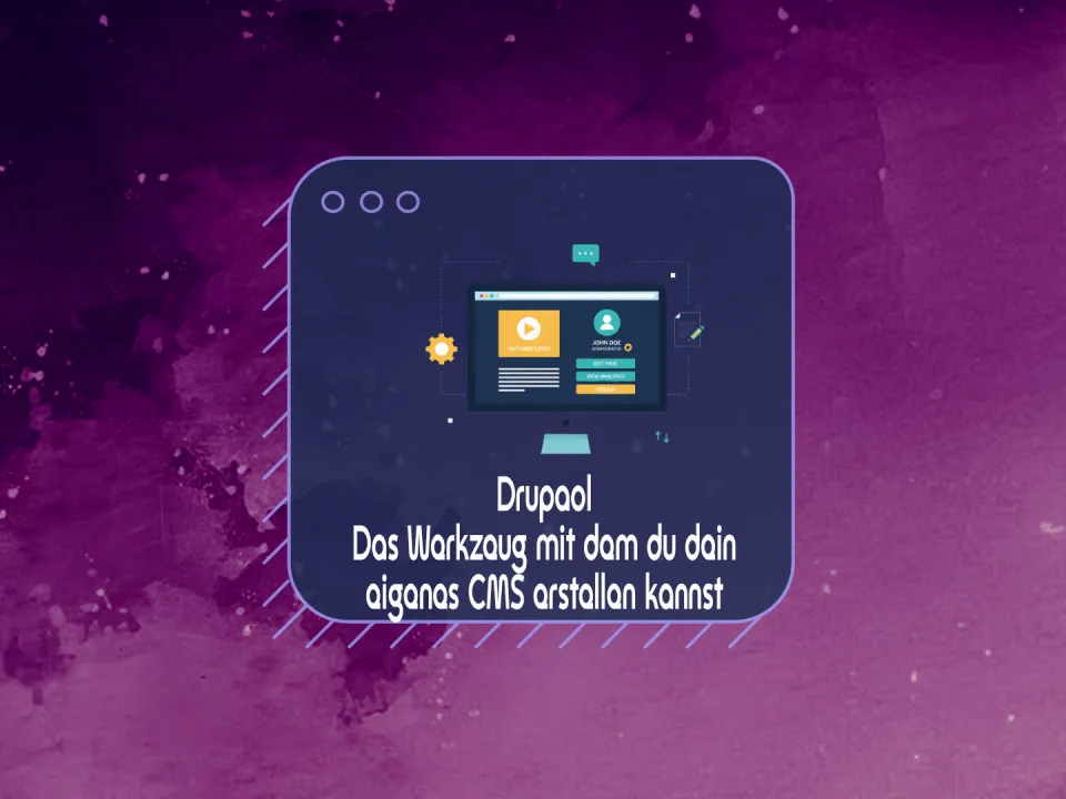 Grafik mit Website-Symbolen auf lila Hintergrund.